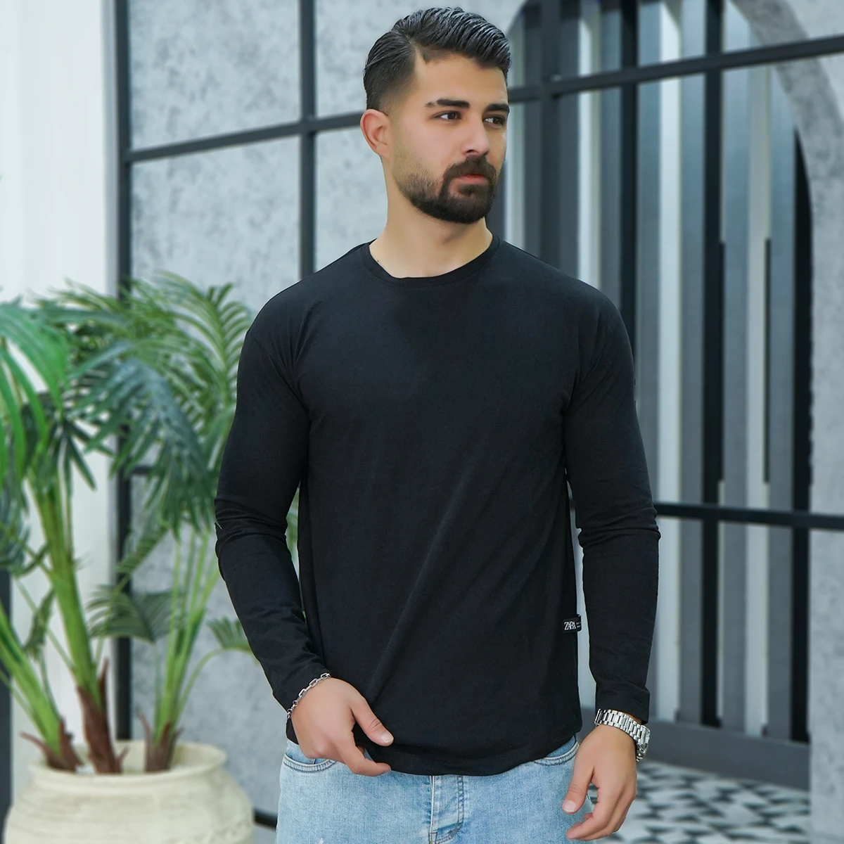 تیشرت آستین بلند مشکی مردانه مدل Vala