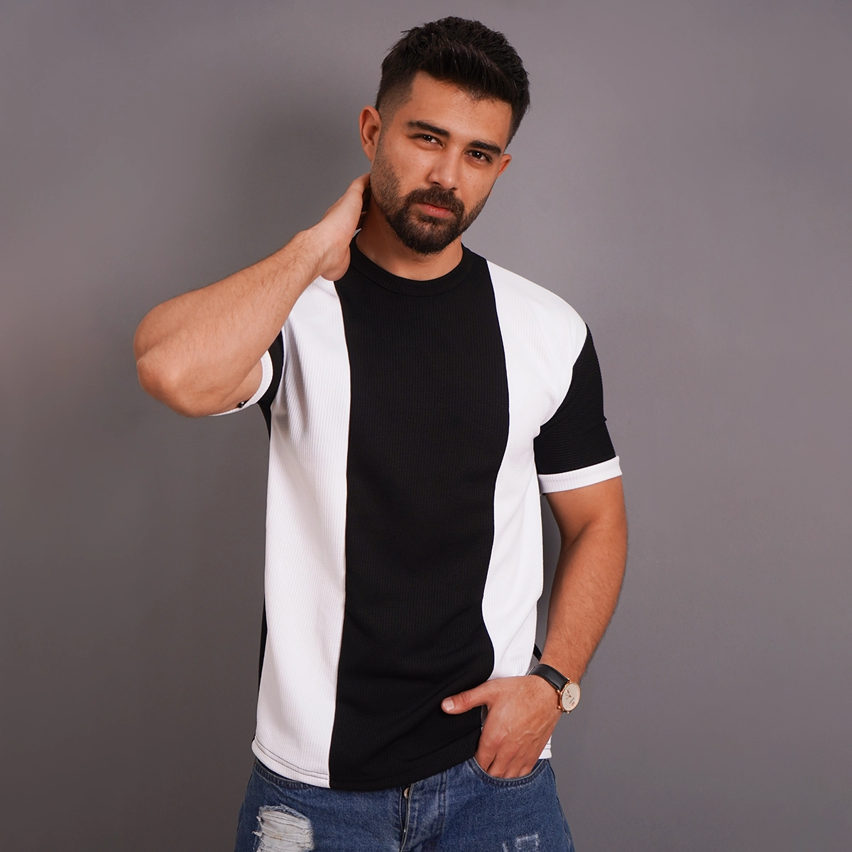 تیشرت مردانه مشکی سفید مدل Kaveh