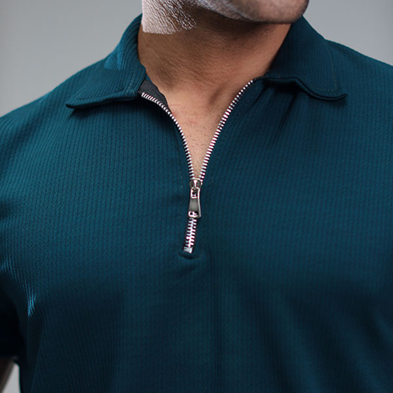 تیشرت مردانه یقه زیپ دار سبز مدل Arban