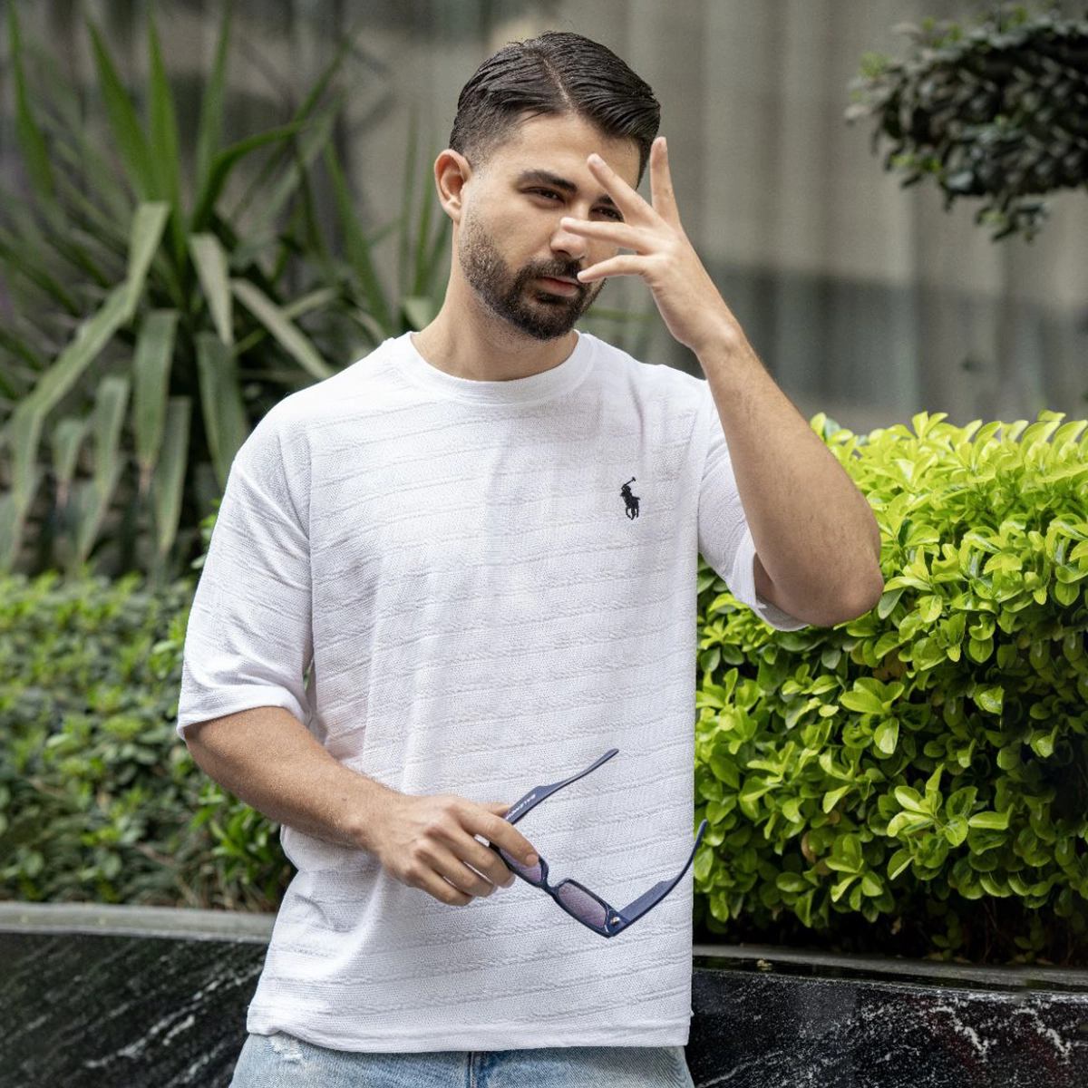 تیشرت مردانه پلو سفید مدل Moroco