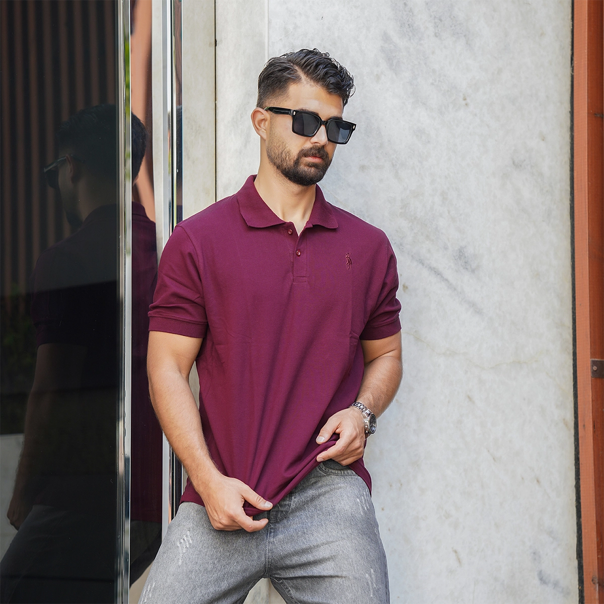 تیشرت مردانه جودون ساده زرشکی مدل Tiamo