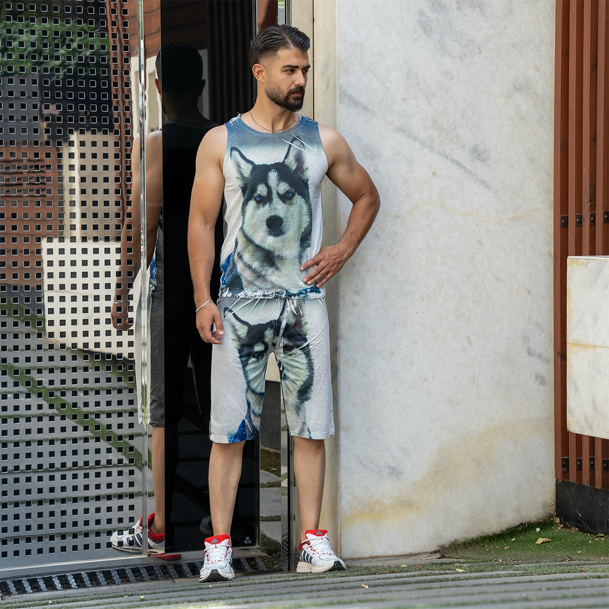 ست رکابی شلوارک مردانه طرح گرگ 2