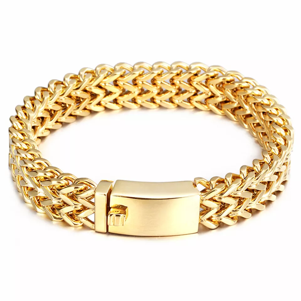 دستبند زنجیری ضخیم طلایی مردانه مدل H23
