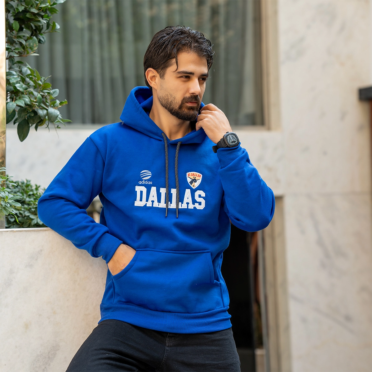هودی مردانه آبی مدل Dallas