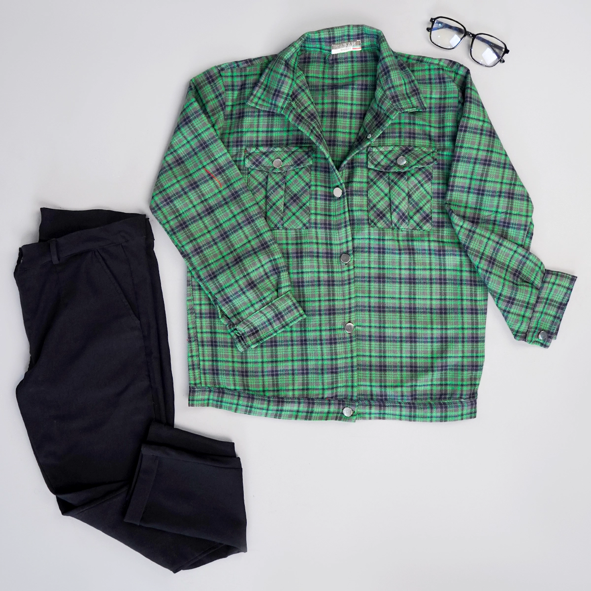 شکت پاییزه چهارخونه سبز زنانه مدل Hoda