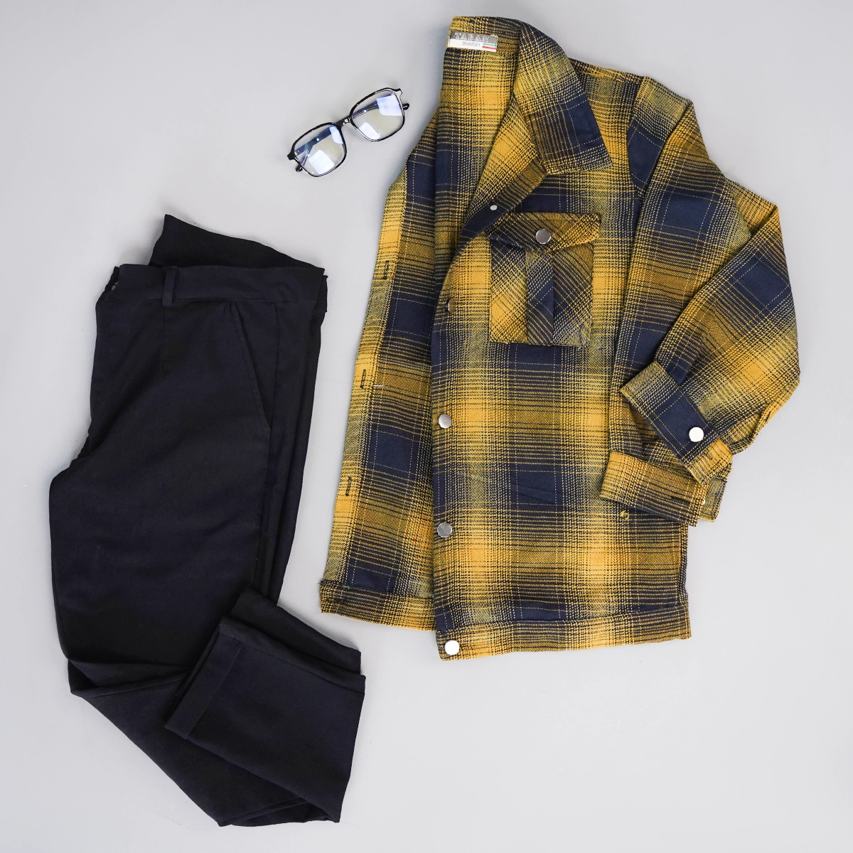 شکت پاییزه چهارخونه زرد زنانه مدل Hoda