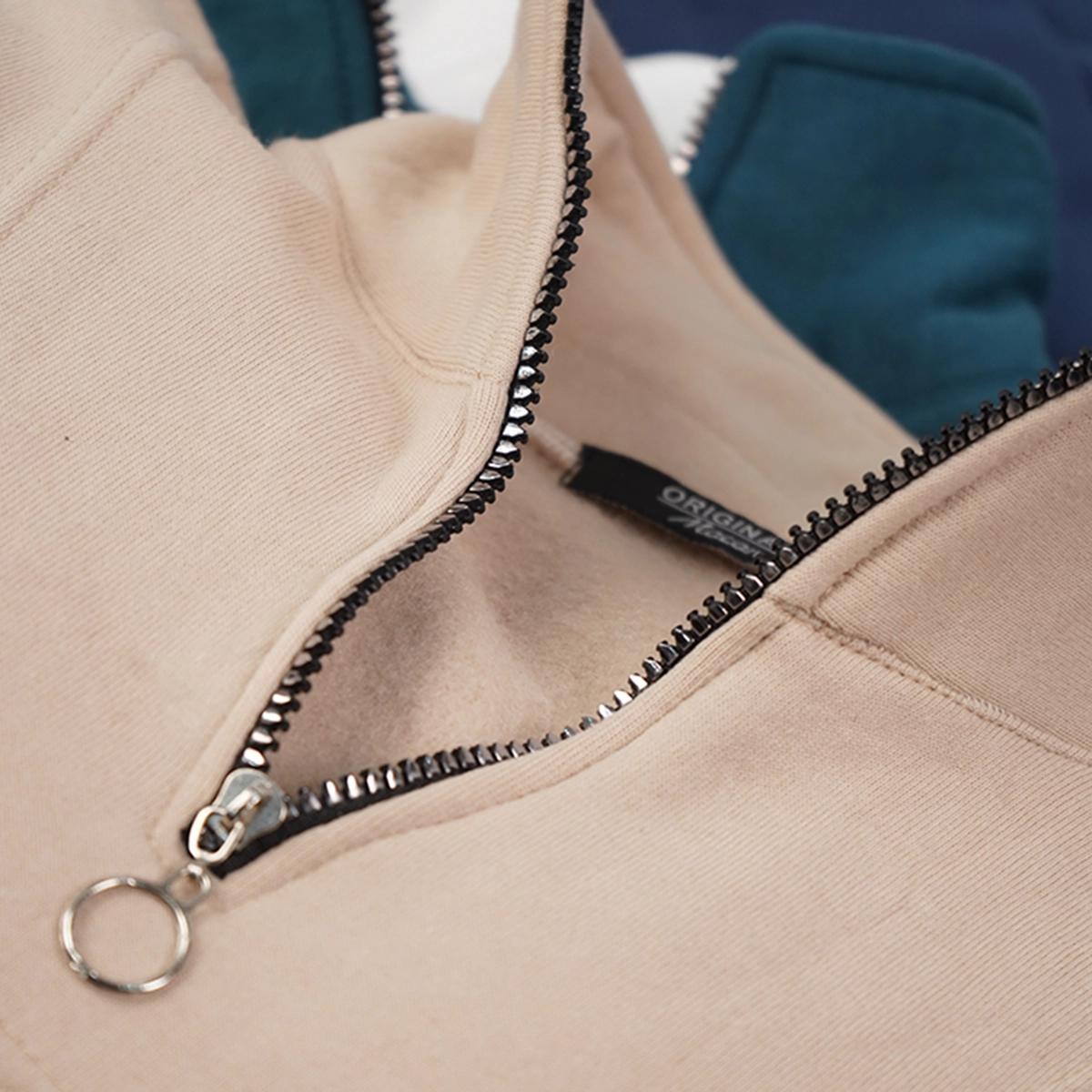 هودی نیم زیپ مردانه کرم مدل Shobin