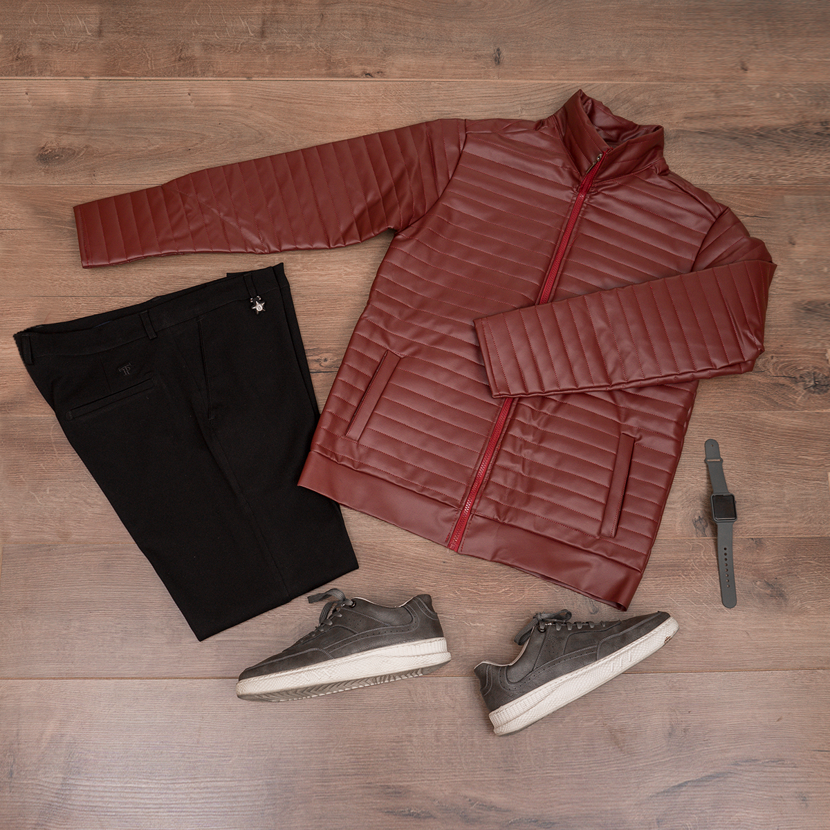 کاپشن چرم مردانه زرشکی مدل TIMER