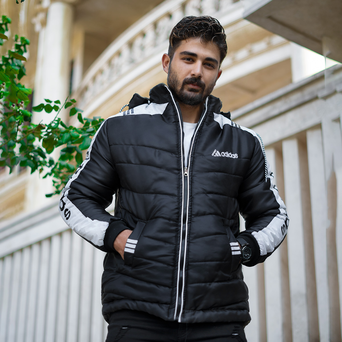 کاپشن مردانه Adidas مشکی سفید مدل Enal