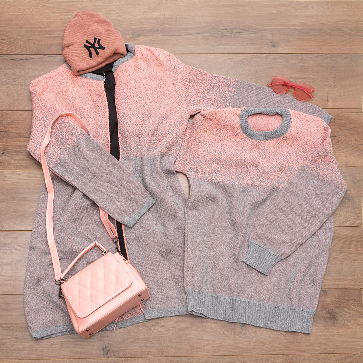 ست بافت طوسی صورتی مدل Shiba