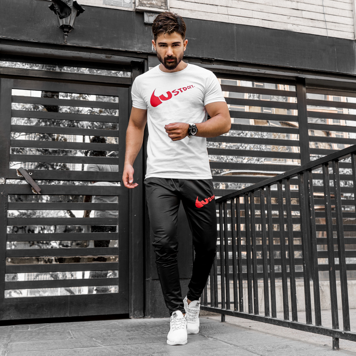 ست تیشرت شلوار Ust do itمردانه سفید مدلNeron