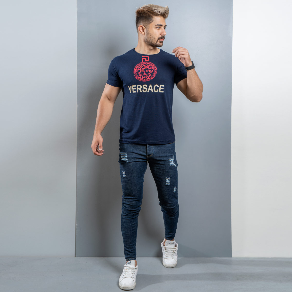 تیشرت Versace مردانه سرمه ای مدل Janatan