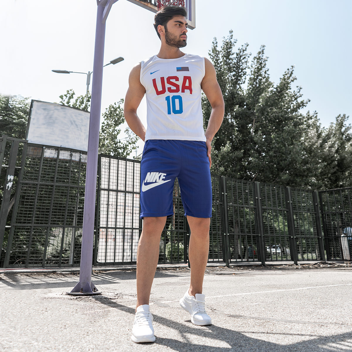 ست رکابی شلوارک Nike مردانه سفید مدل USA10