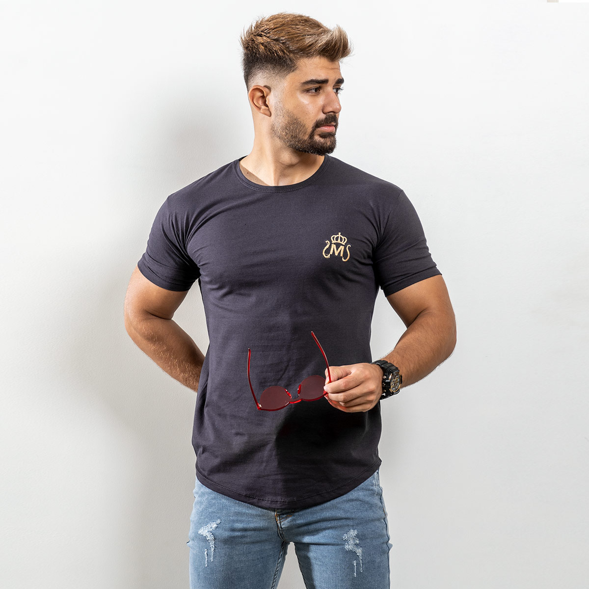 تیشرت مردانه طوسی مدل Arat