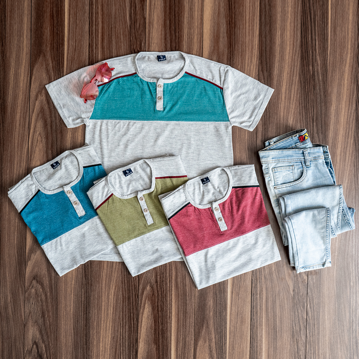 تیشرت مردانه طوسی روشن زرشکی مدل Ratim