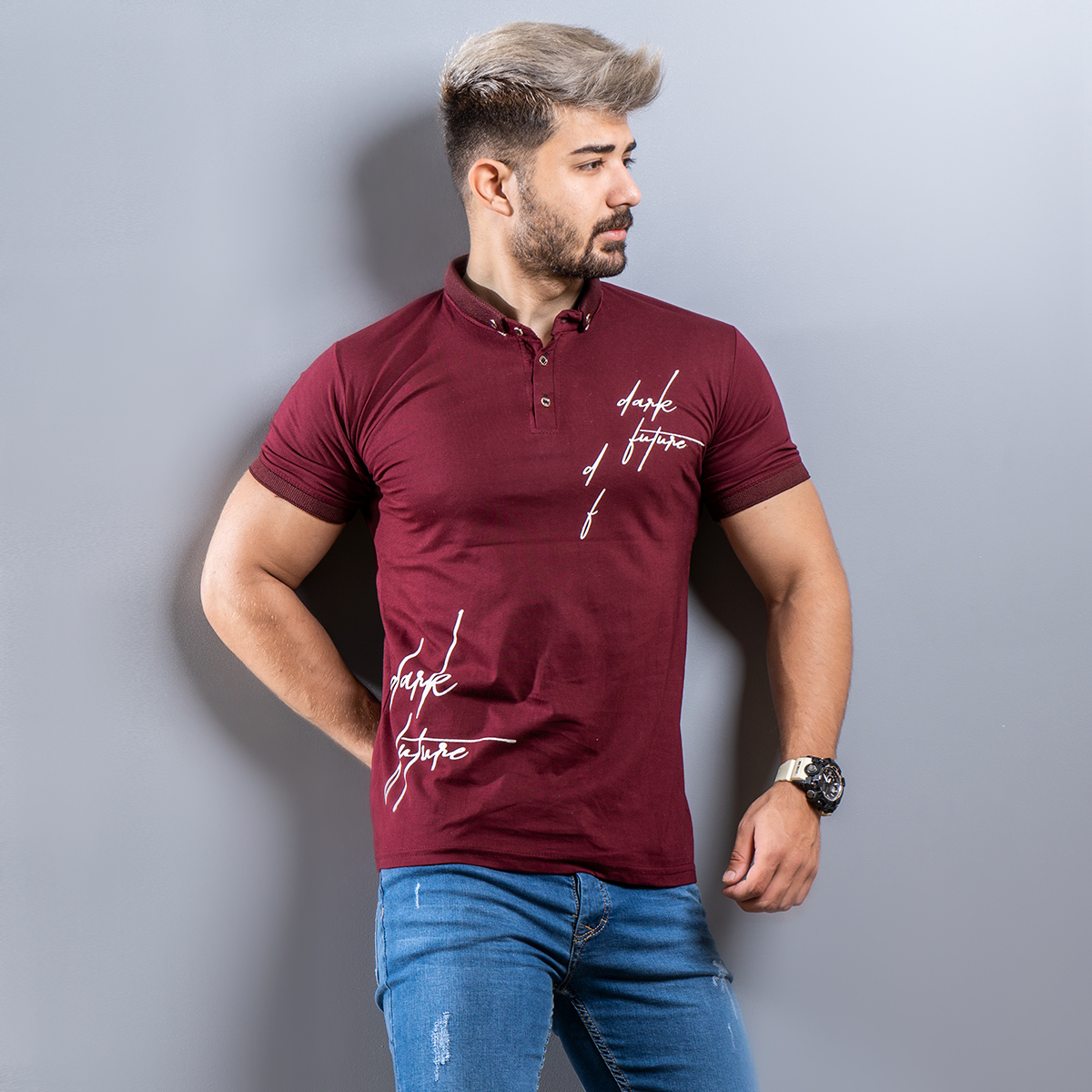 تیشرت مردانه زرشکی مدل Lavia