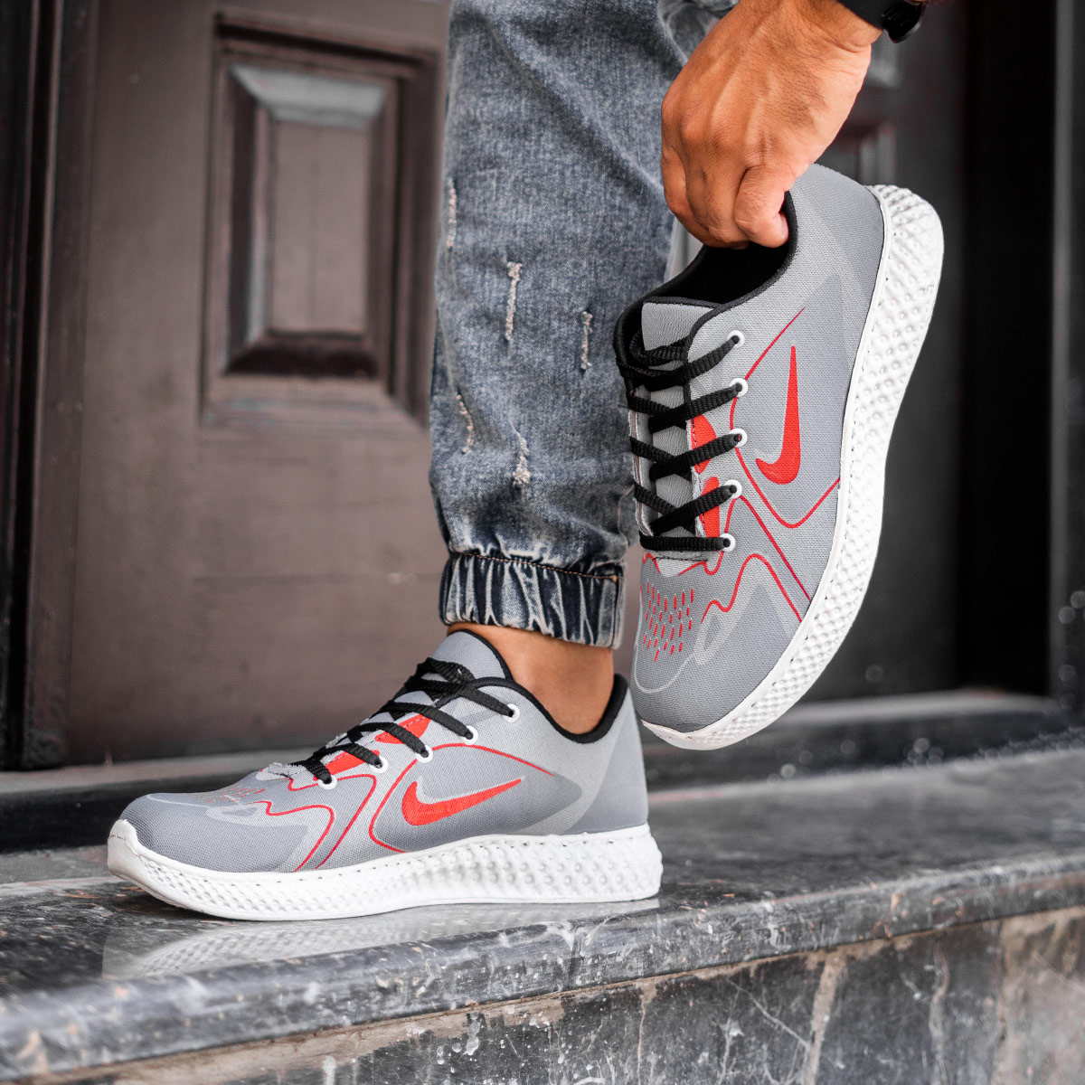 کفش ورزشی طوسی نارنجی مردانه مدل Miden(T)