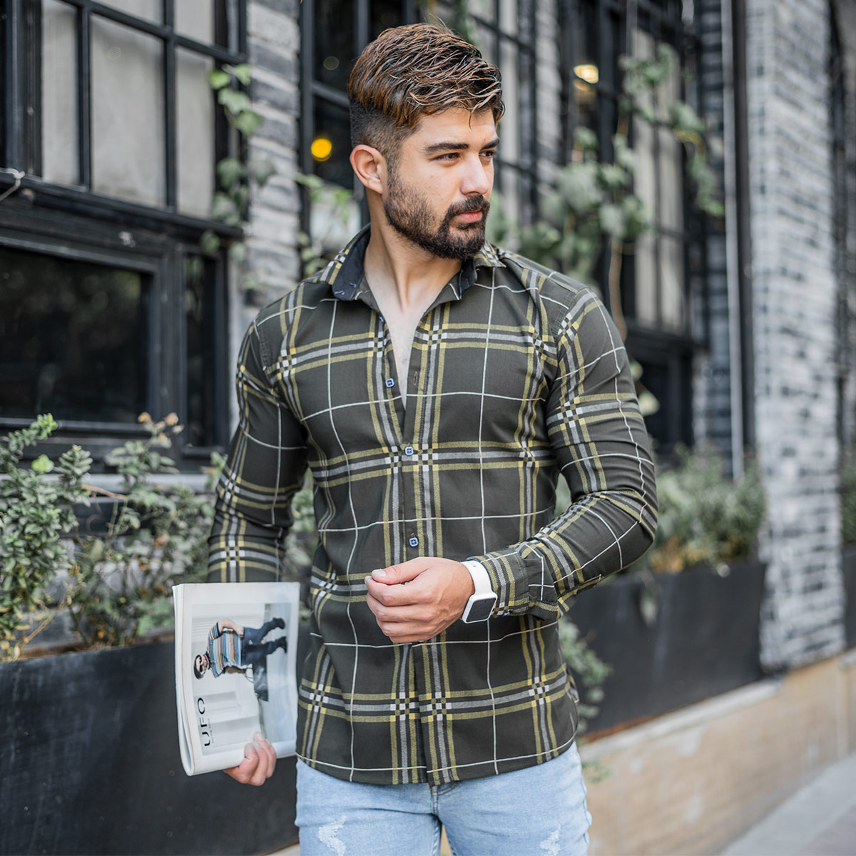 پیراهن چهار خونه سبز (T)مردانه مدل Malin